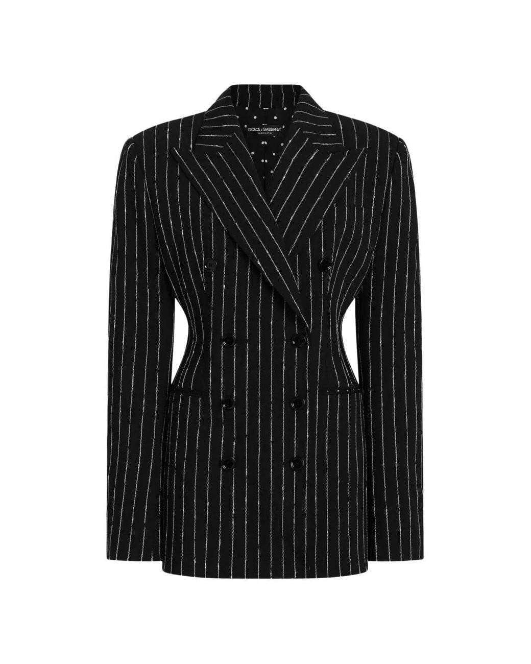 Dolce & Gabbana Black Double-Breasted Pinstripe-Virgin-Wool Jacket