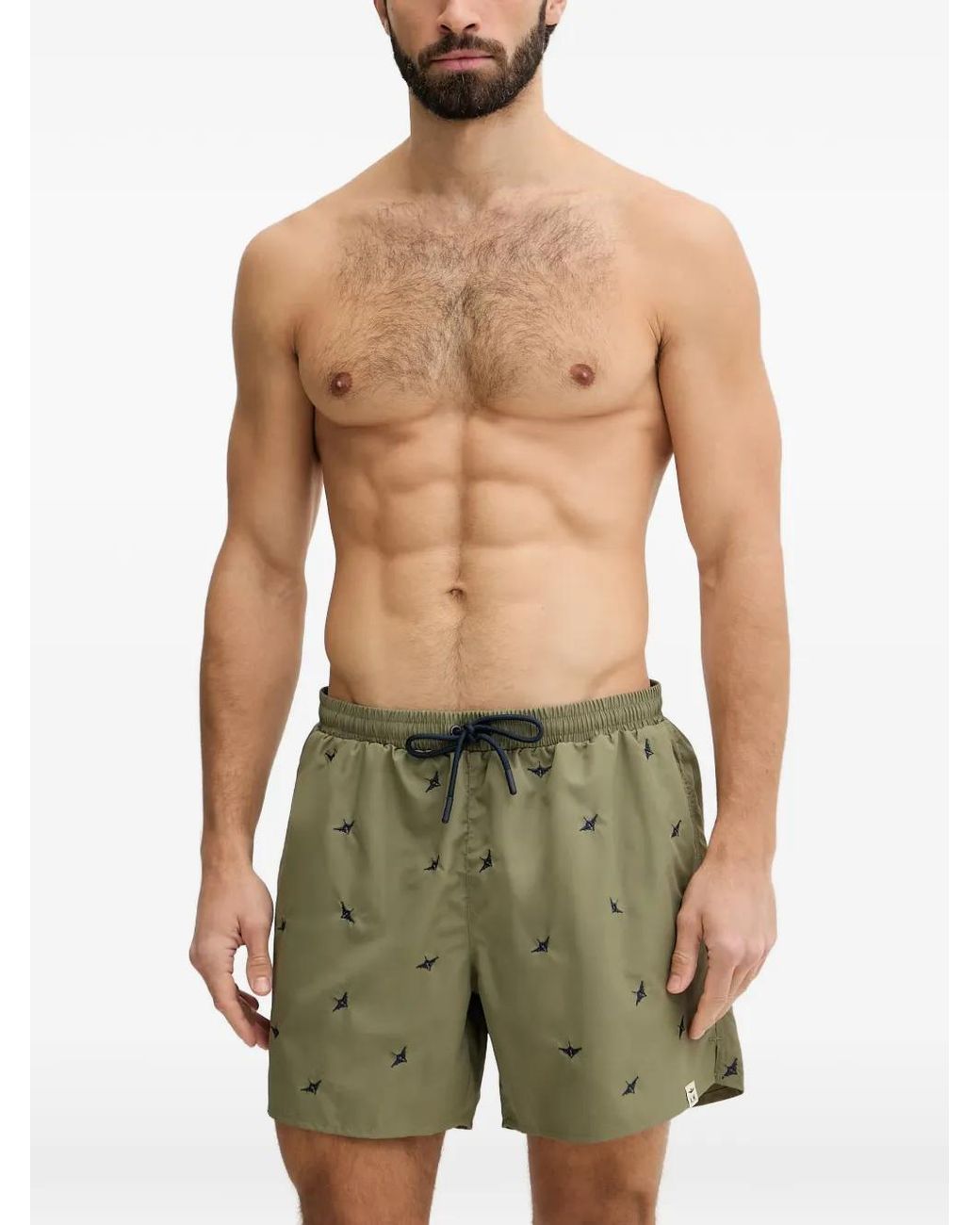 Aeronautica Militare Green Embroidered Drawstring Swim Shorts for men