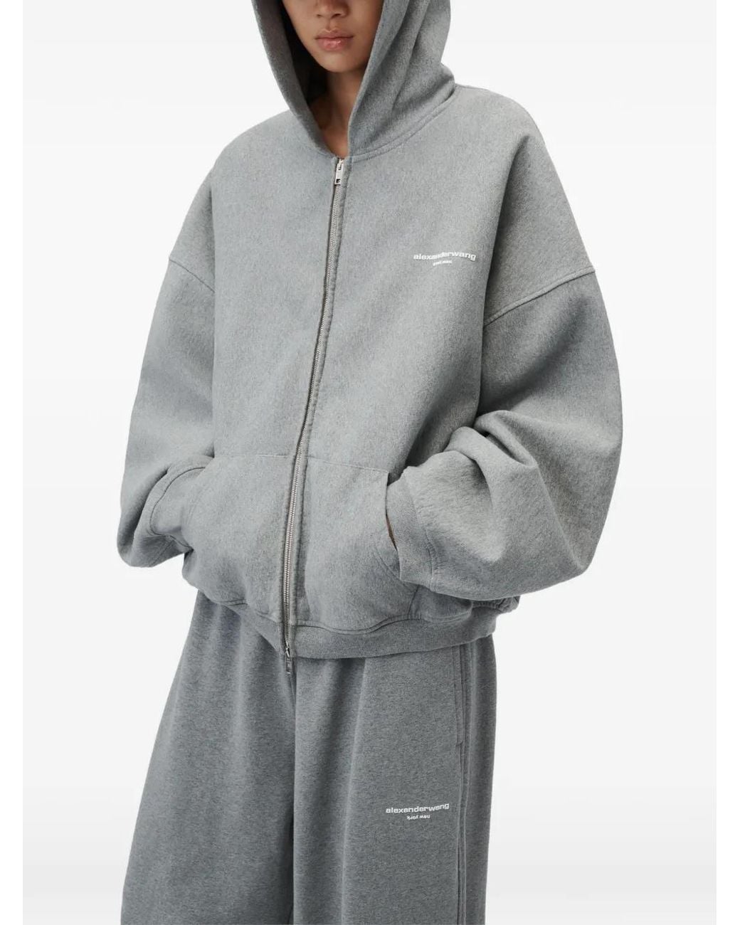 Alexander Wang Gray Logo Print Mid-Rise Oversized Track Pants