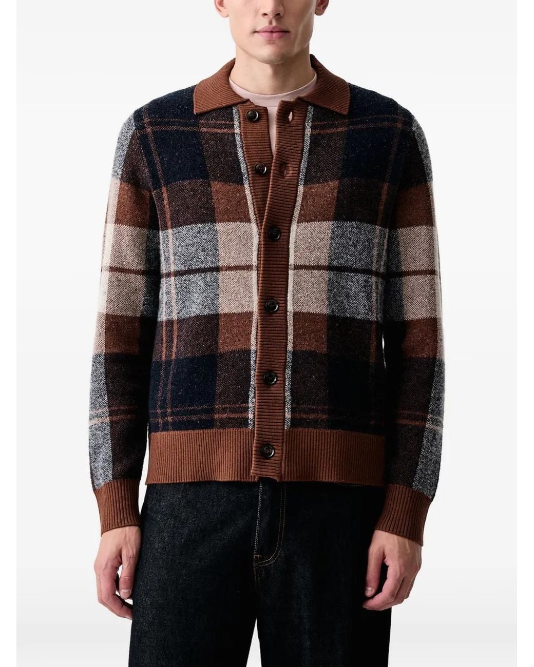 Mos Mosh Black Wando Check-Pattern Cardigan for men