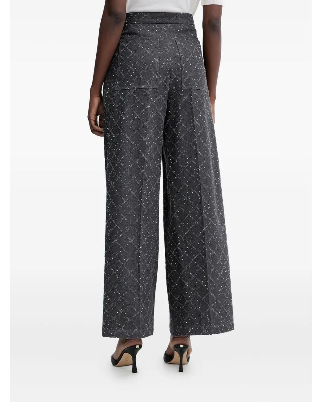 SIMONA CORSELLINI Black Pleated Patterned Trousers