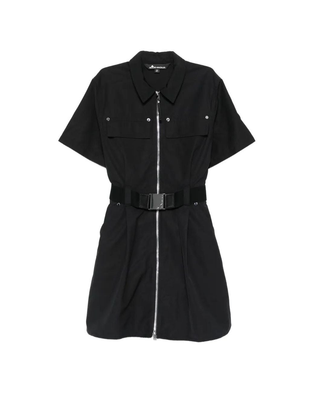 Moose Knuckles Black Zip-Up Belted Mini Dress