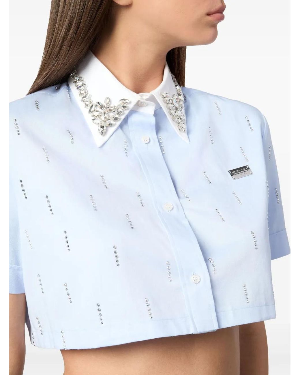 Philipp Plein Blue Cropped Shirt