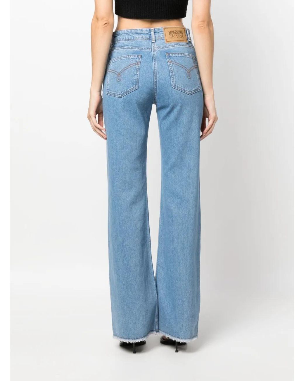 Moschino Blue Raw-Cut Mid-Rise Flared Jeans
