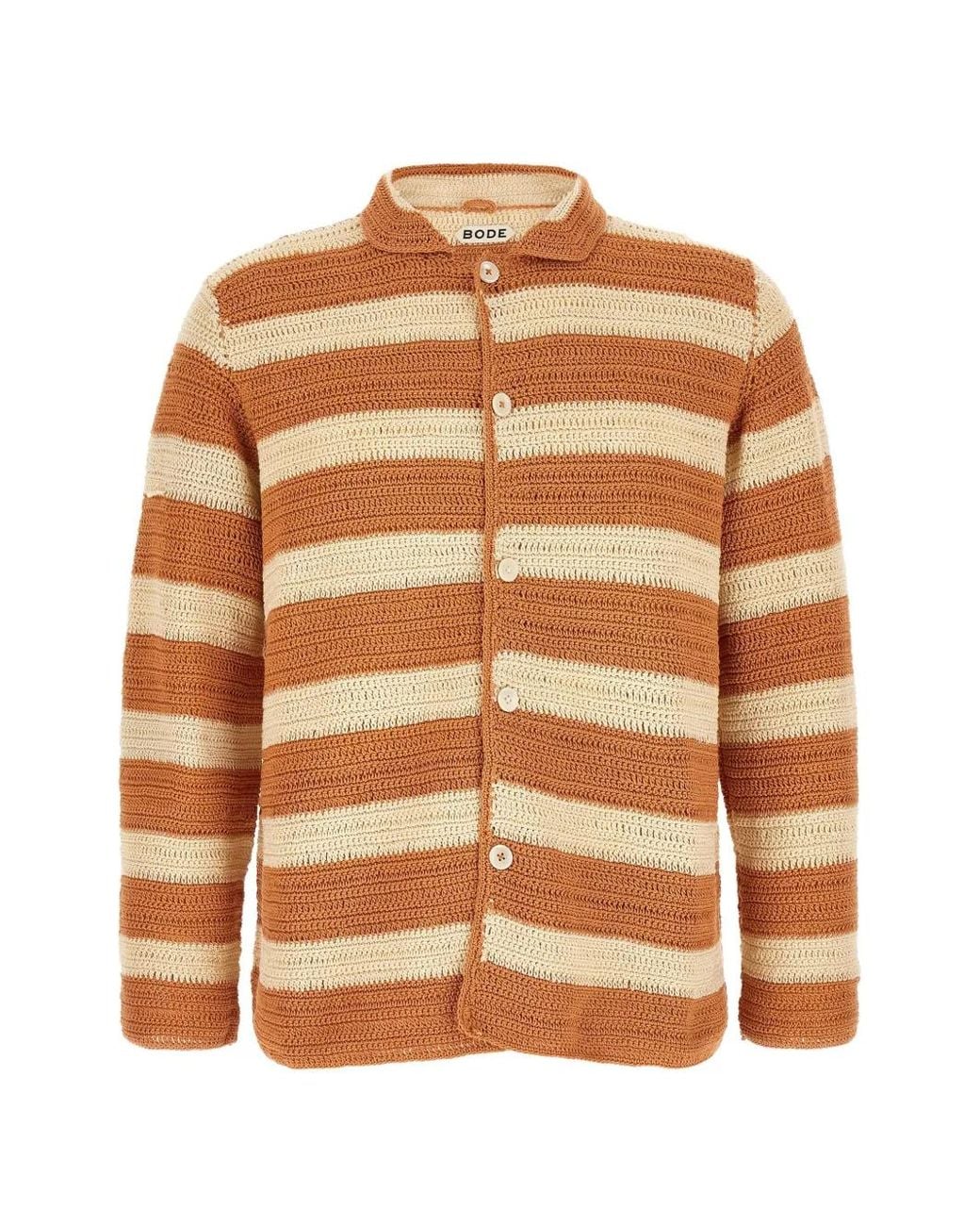 Bode Brown Sherbet Crochet-Knit Striped Shirt for men