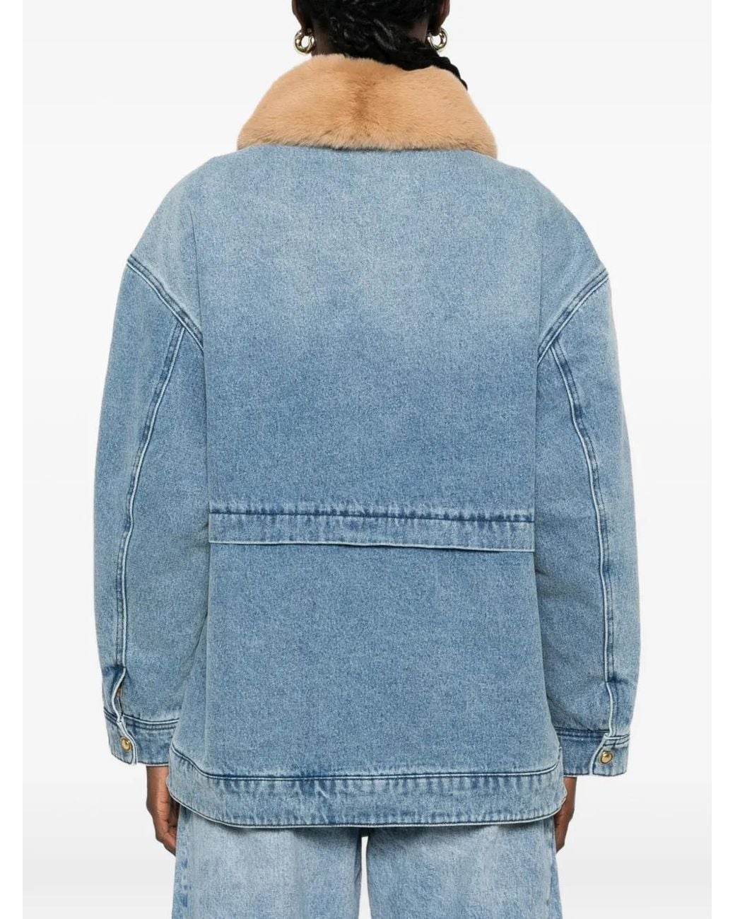 Sandro Blue Faux-Fur-Collar Denim Coat
