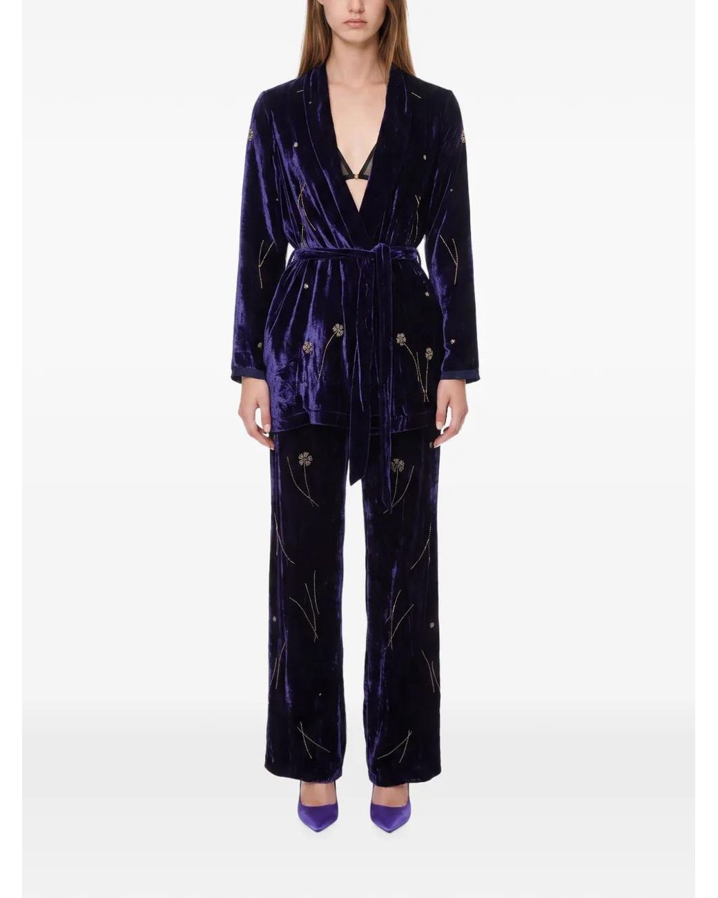 Forte_forte Blue Fleurs D' Orient Belted Jacket