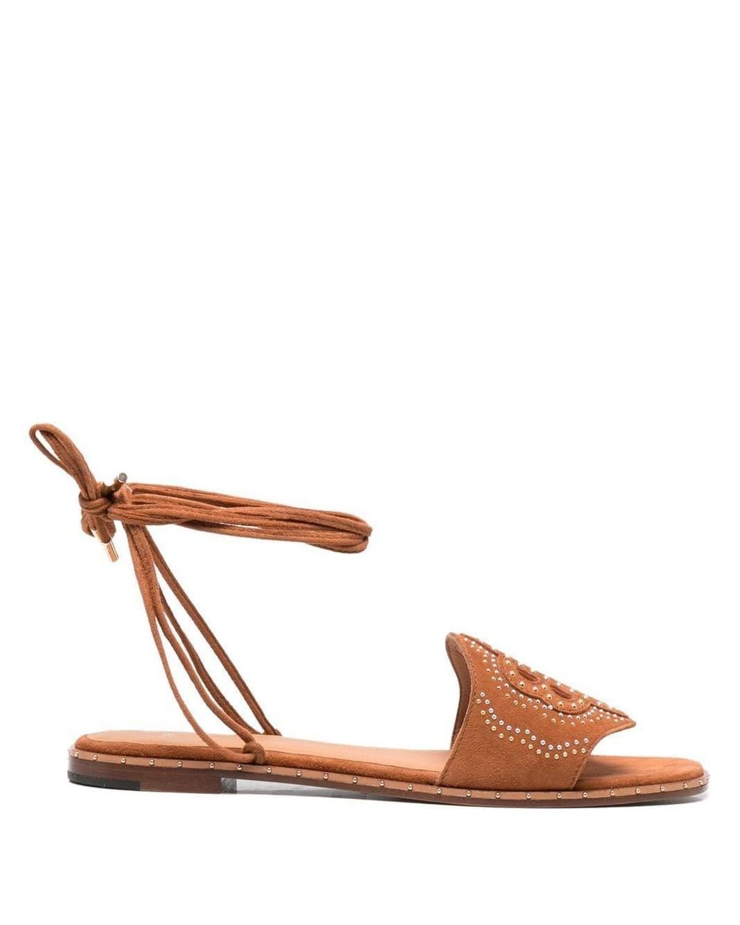 Maje Stud-detail Suede Sandals in Brown | Lyst