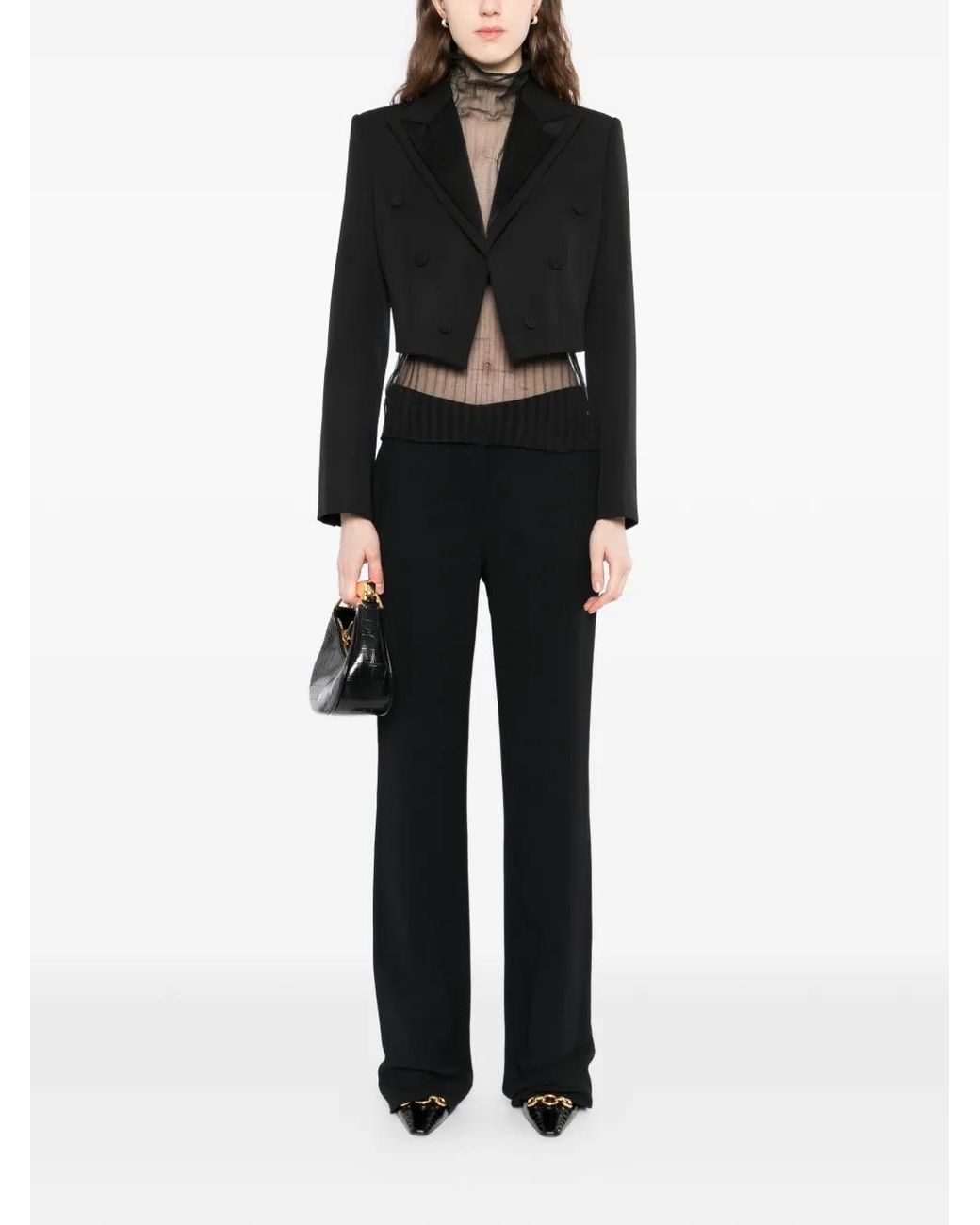 McQueen Black Double Lapel Cropped Jacket