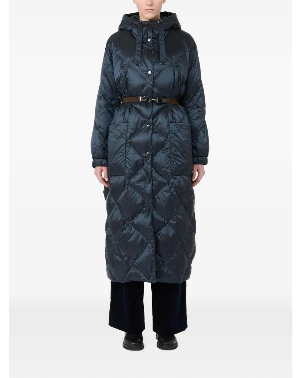 Max Mara Blue Long Puffer Hooded Coat