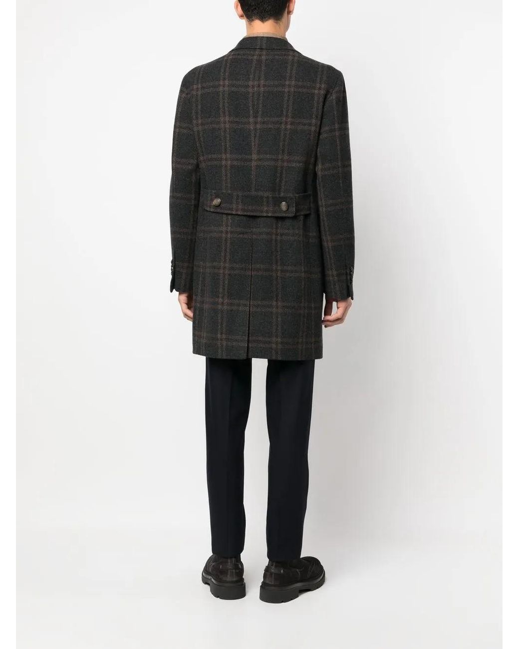 Tagliatore Black Checked Single-Breasted Coat for men