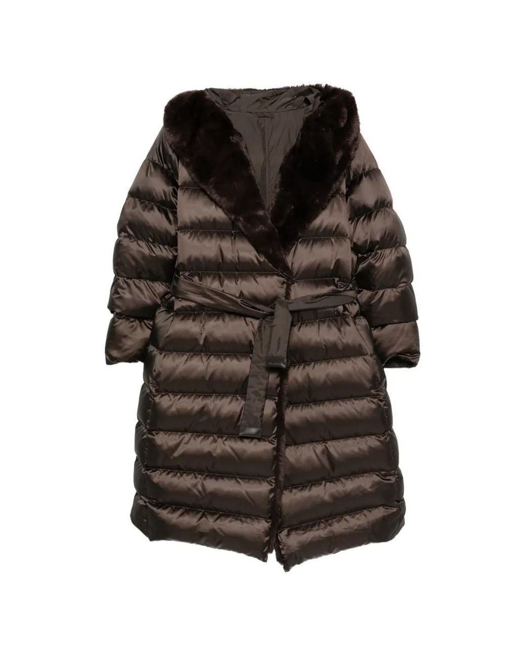 Max Mara Black Quilted Belted Coat