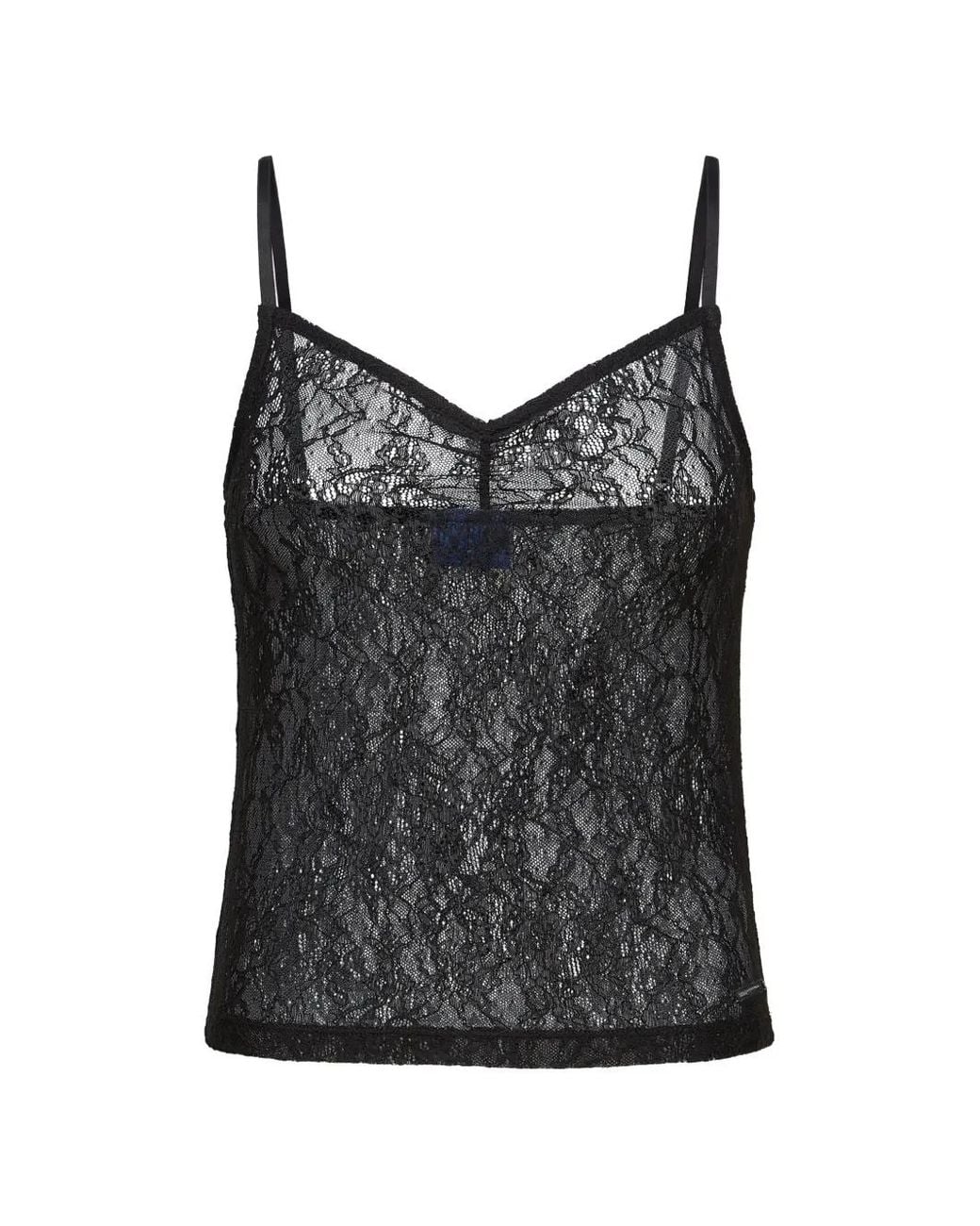 Karl Lagerfeld Black Lace-Overlay Camisole Top