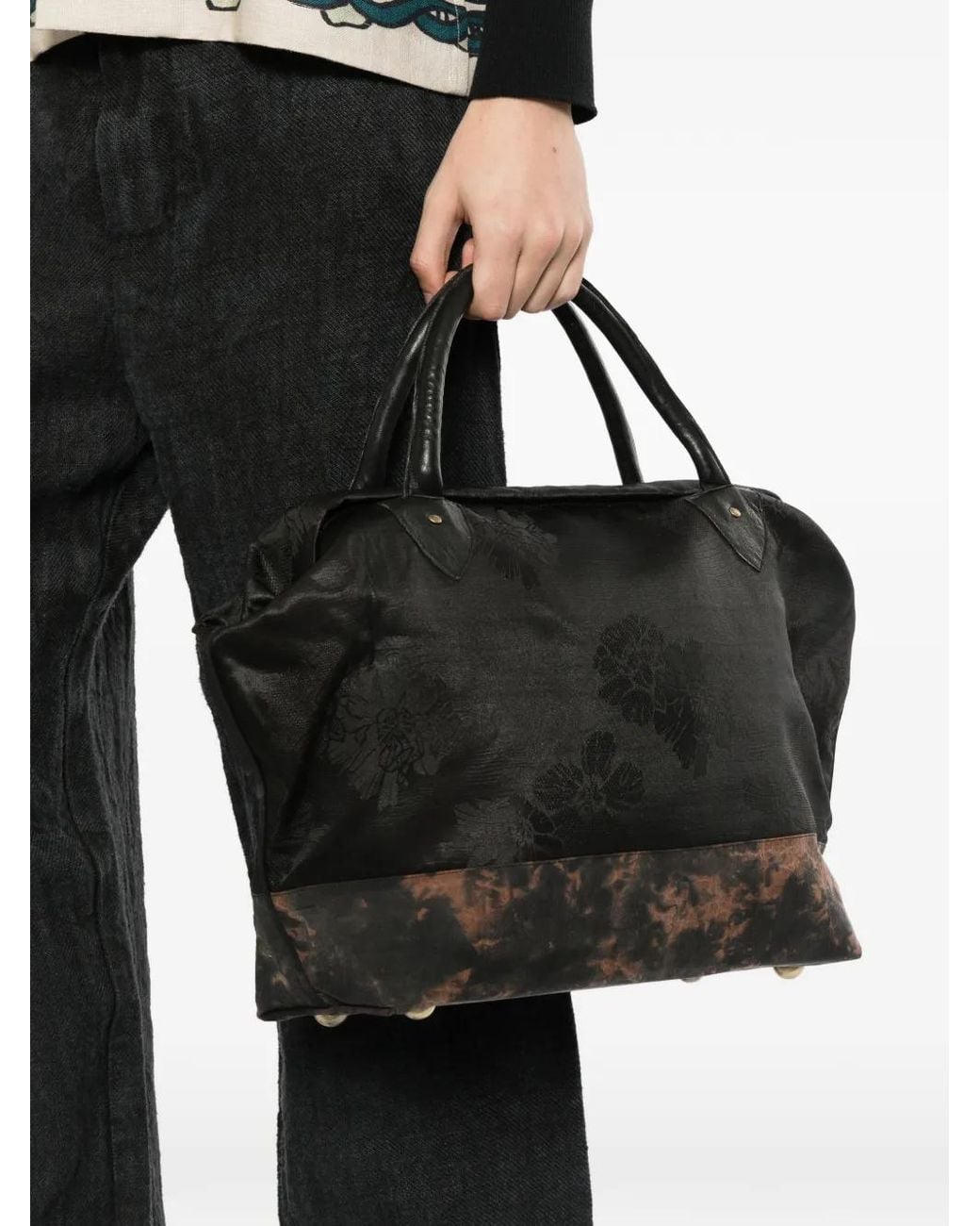Commun's Black Floral-Jacquard Panelled Clutch Bag for men