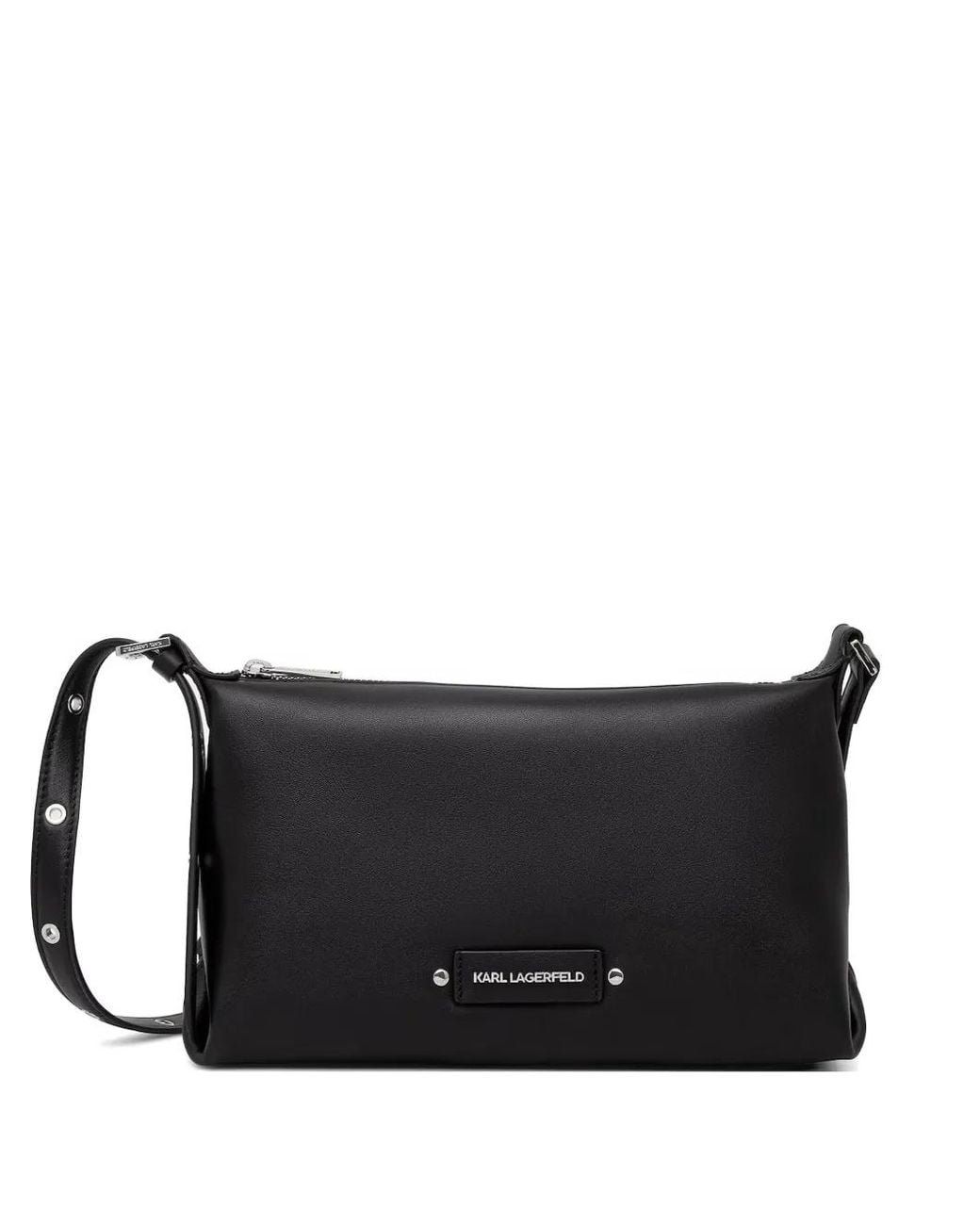 Karl Lagerfeld Black Logo-Plaque Eyelet-Embellished Shoulder Bag