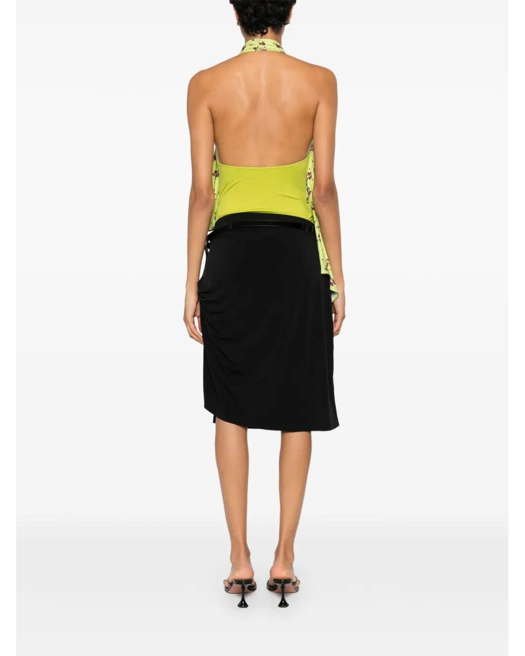 Coperni Yellow Draped Floral-Print Bodysuit