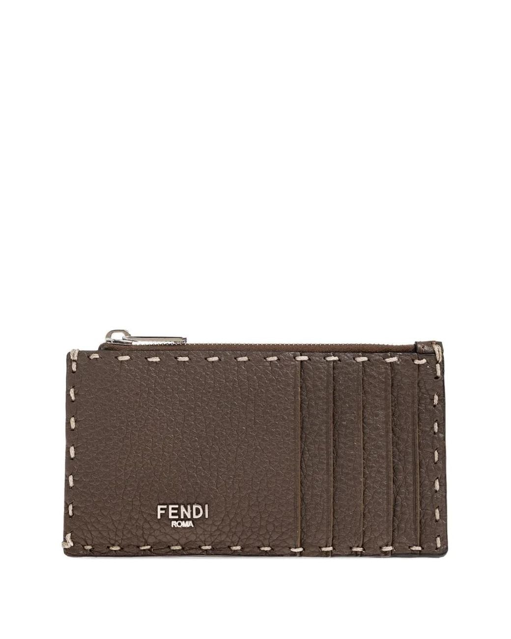 Fendi Brown Selleria Leather Card Holder for men