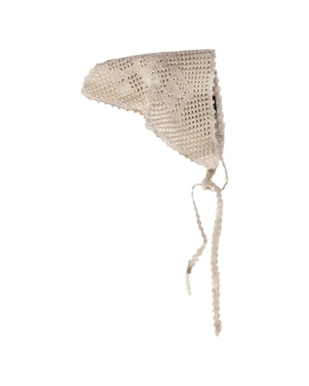 Miu Miu White Crochet Cotton Triangle Scarf