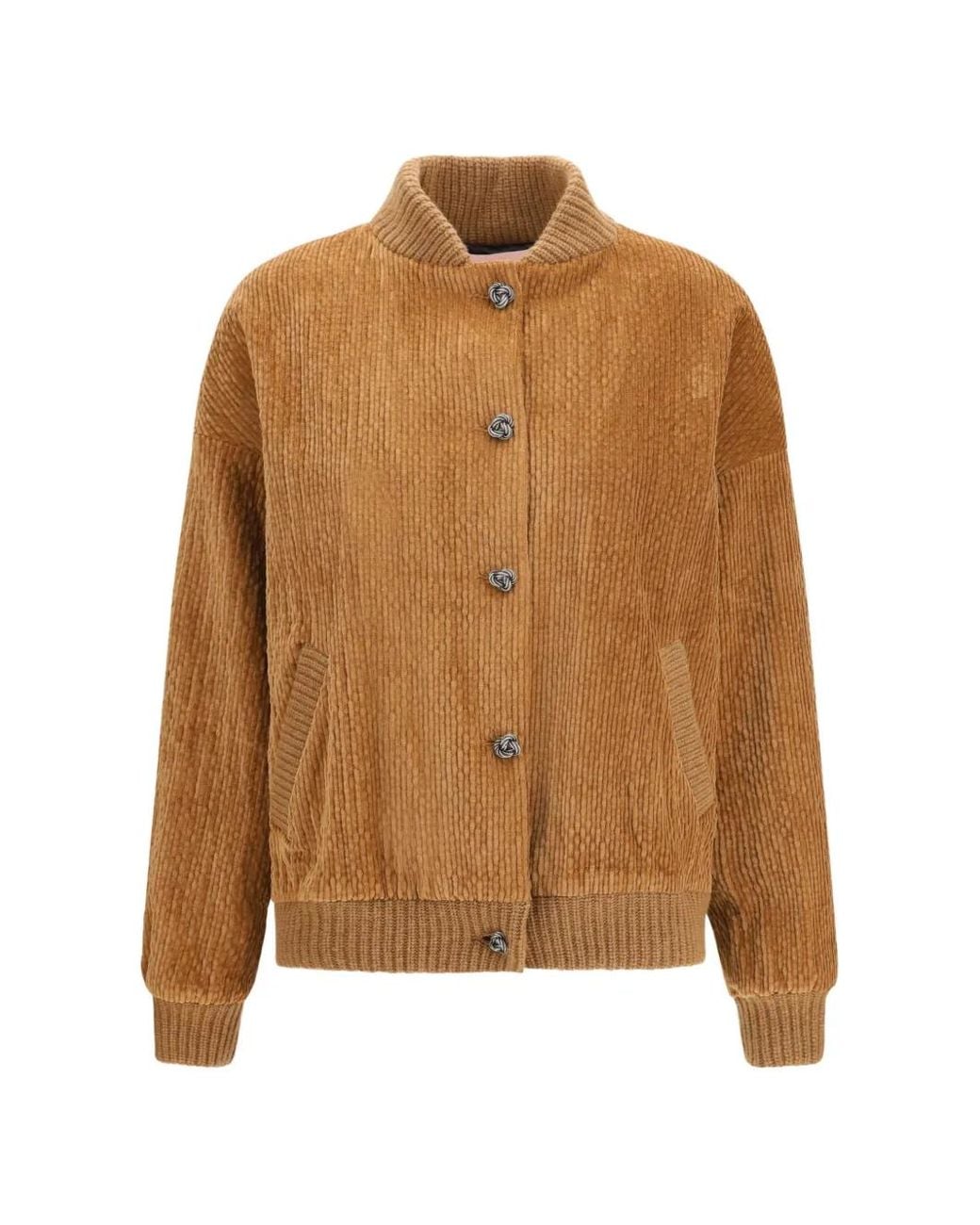 Kristina Ti Brown Corduroy-Effect Bomber Jacket