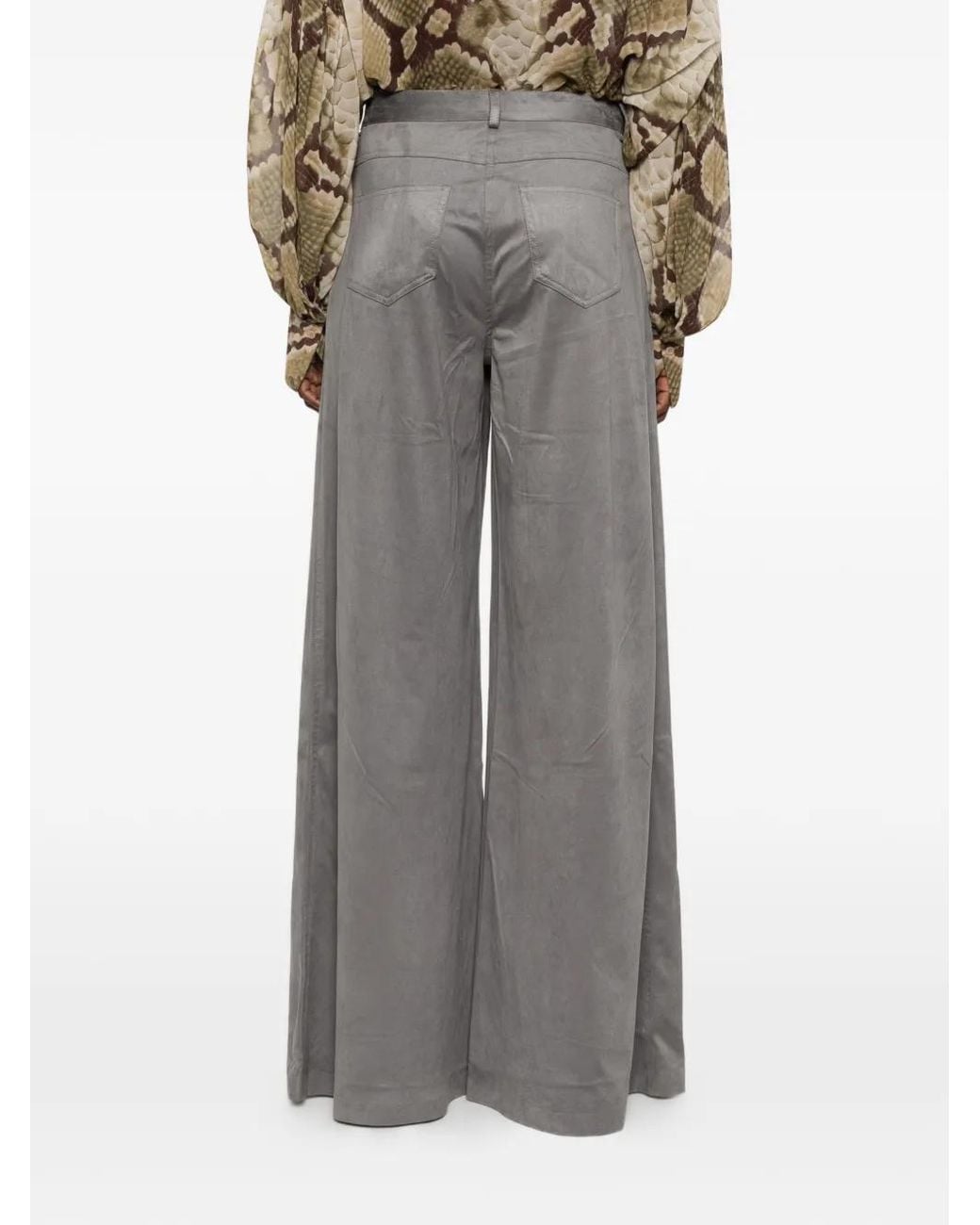 Norma Kamali Gray Belt-Loop Pocket Palazzo Pants