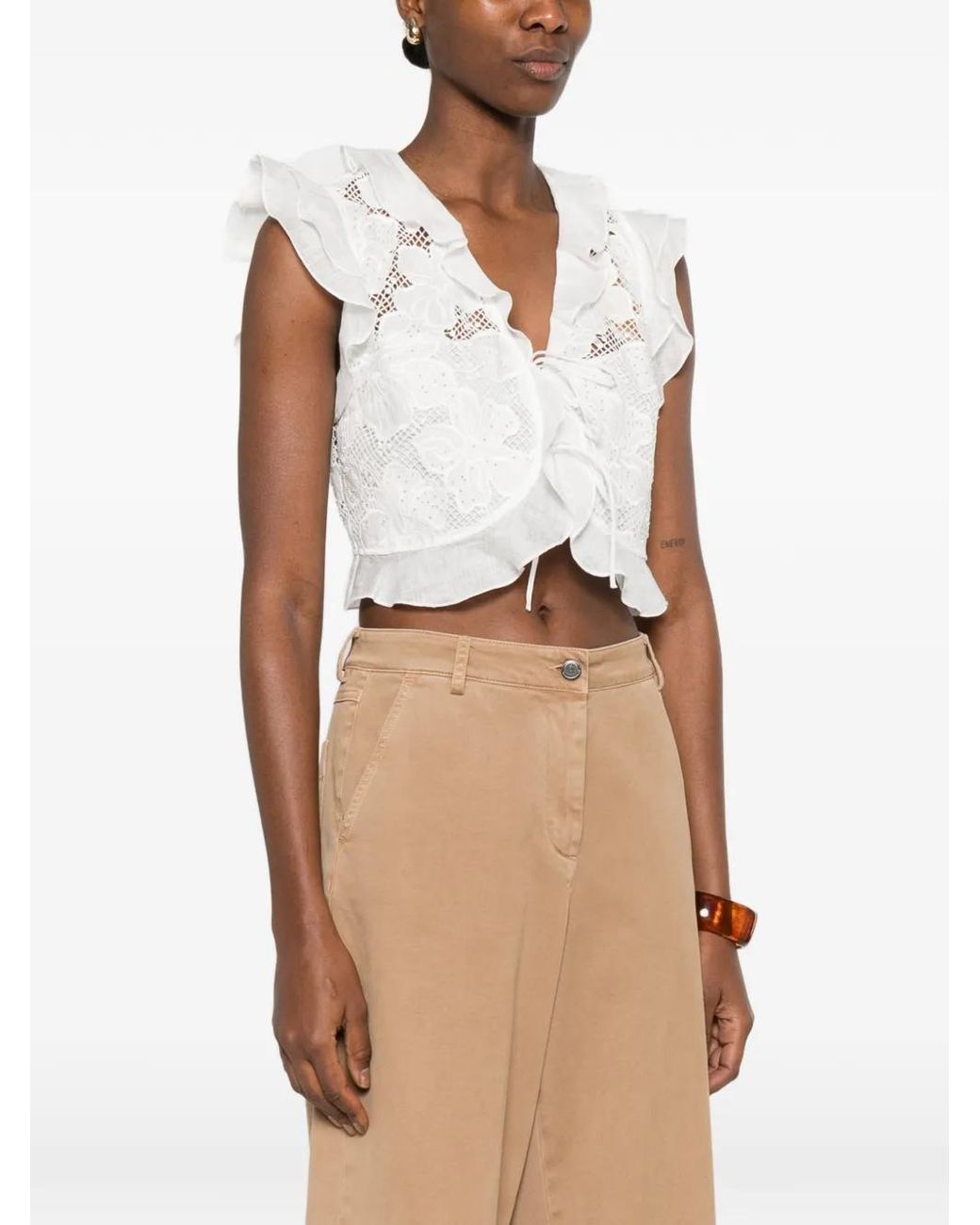Sandro White Guipure Lace Crop Top