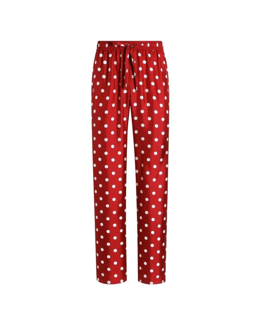 Dolce & Gabbana Red Polka Dot-Print Vanity Silk Twill Trousers for men