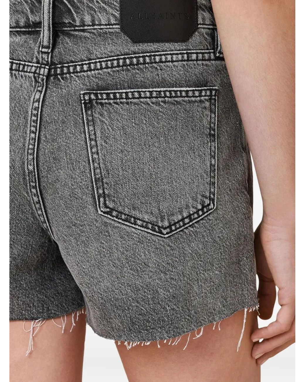 AllSaints Gray Tate Frayed-Hem Denim Shorts