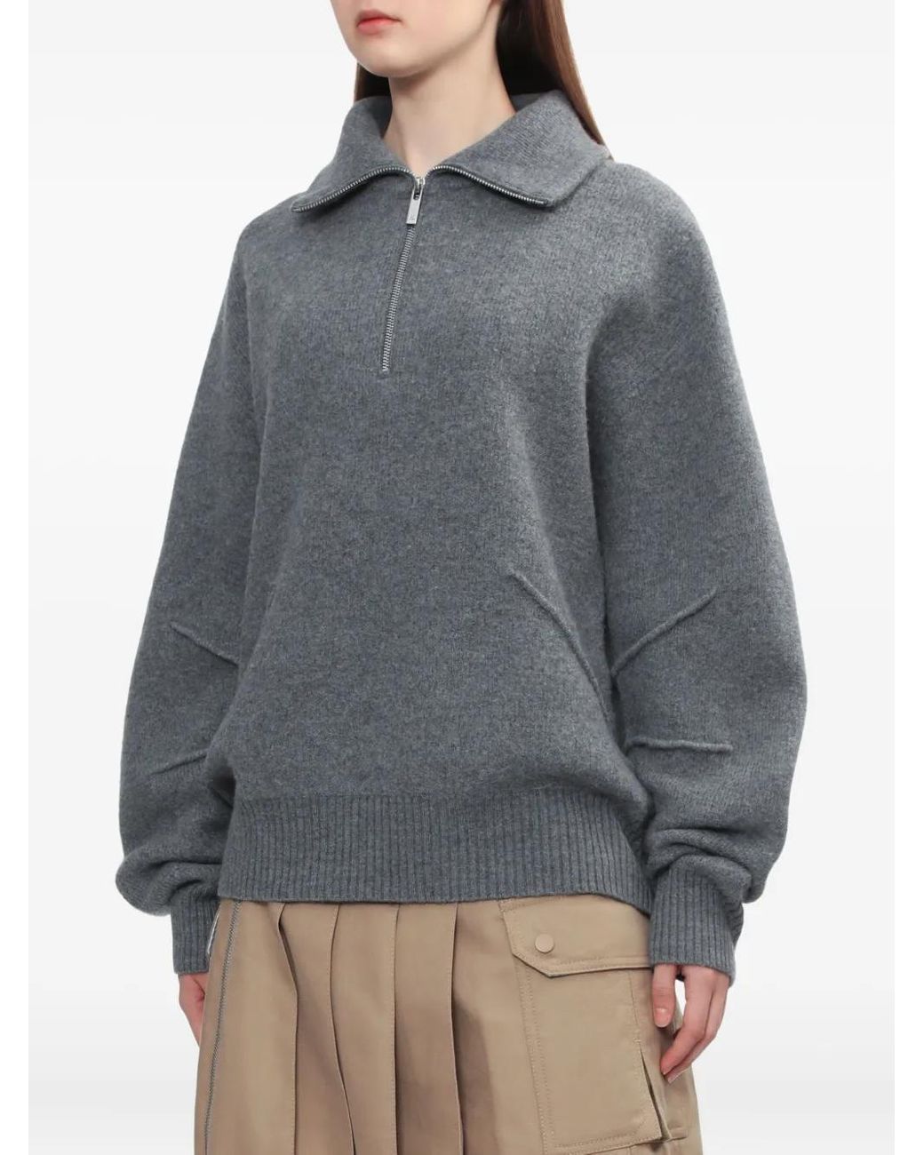 Helmut Lang Gray Zip-Collar Sweater