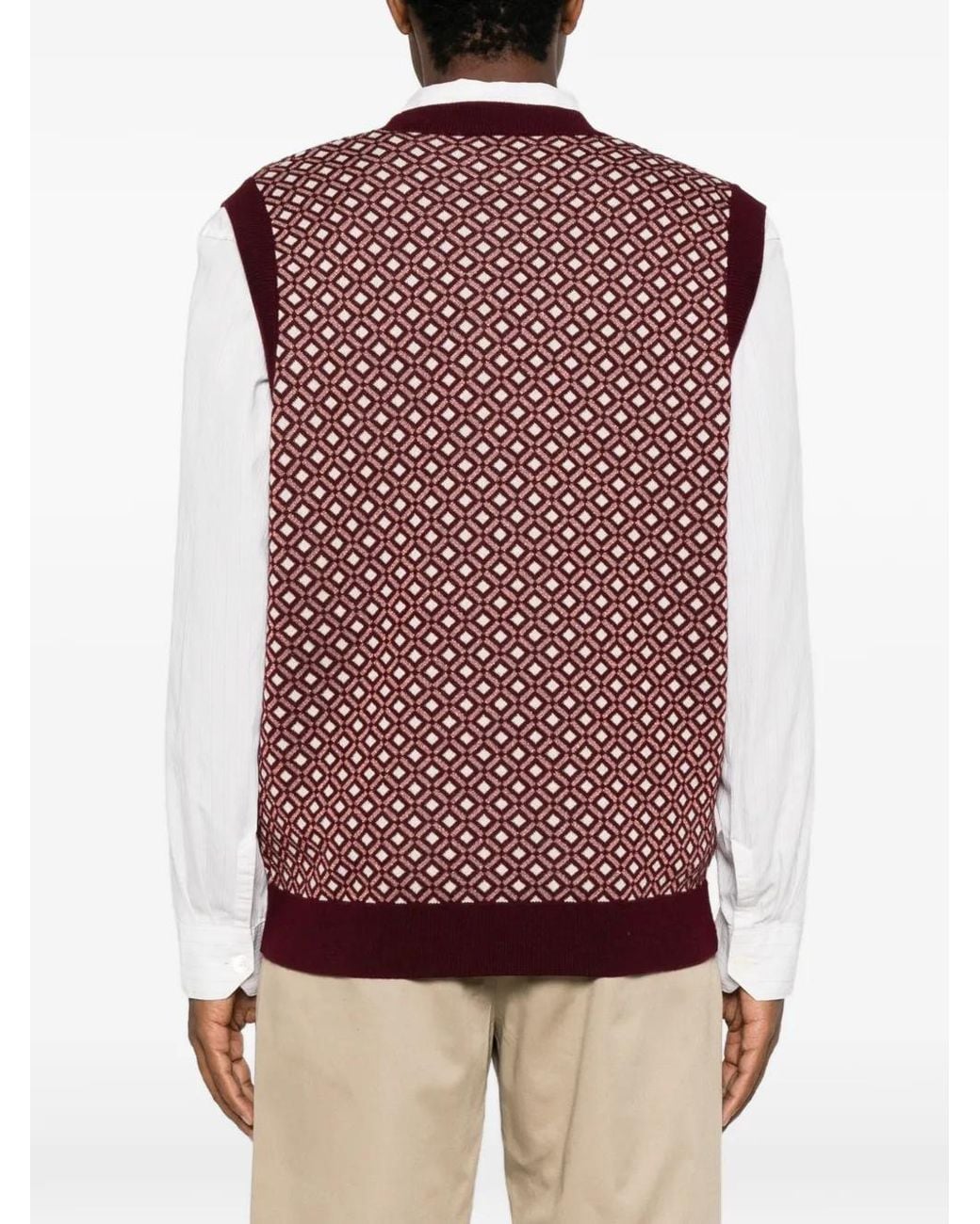 Drole de Monsieur Purple V-Neck Geometric-Pattern Sleveeless Sweater for men