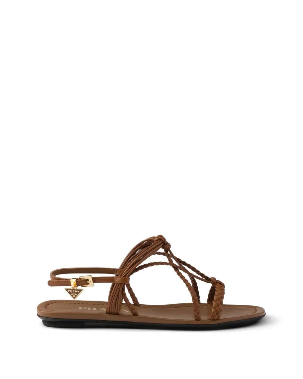 Prada Brown Sandales En Cuir À Semelle Plate