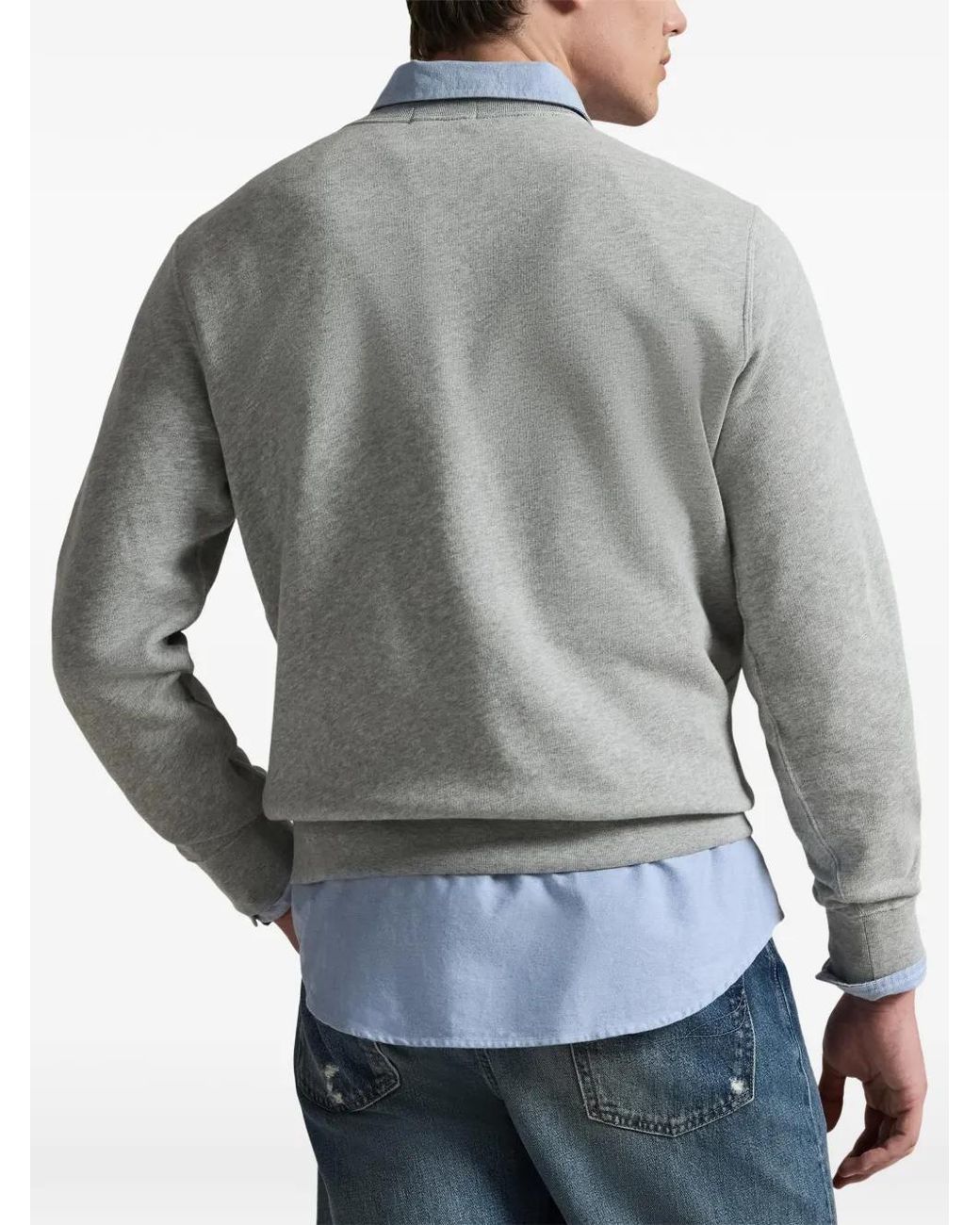 Polo Ralph Lauren Gray Crewneck Sweater With Rib-Knit V-Inset for men
