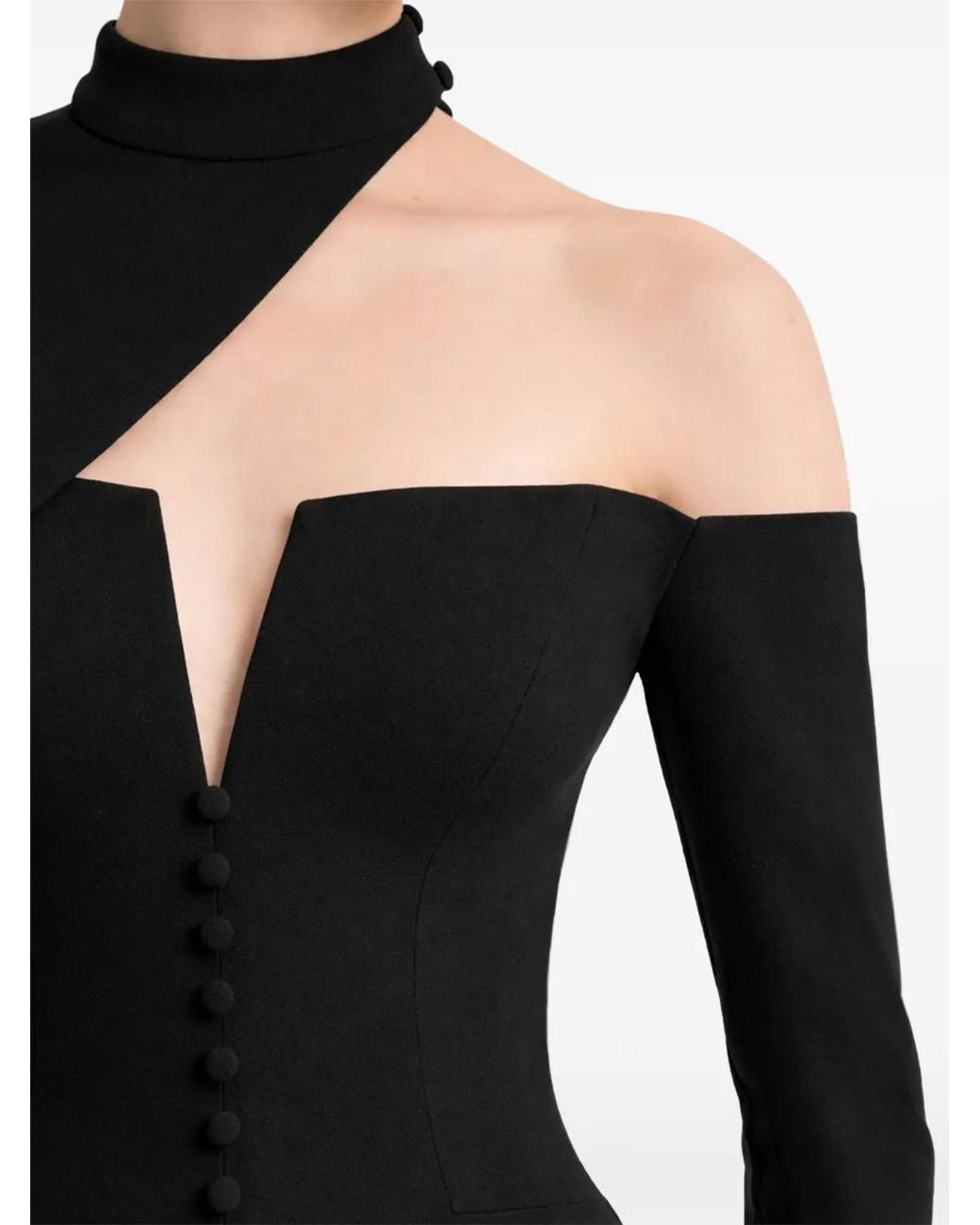 Gemy Maalouf Black Asymmetric-Neckline Button-Down Dress