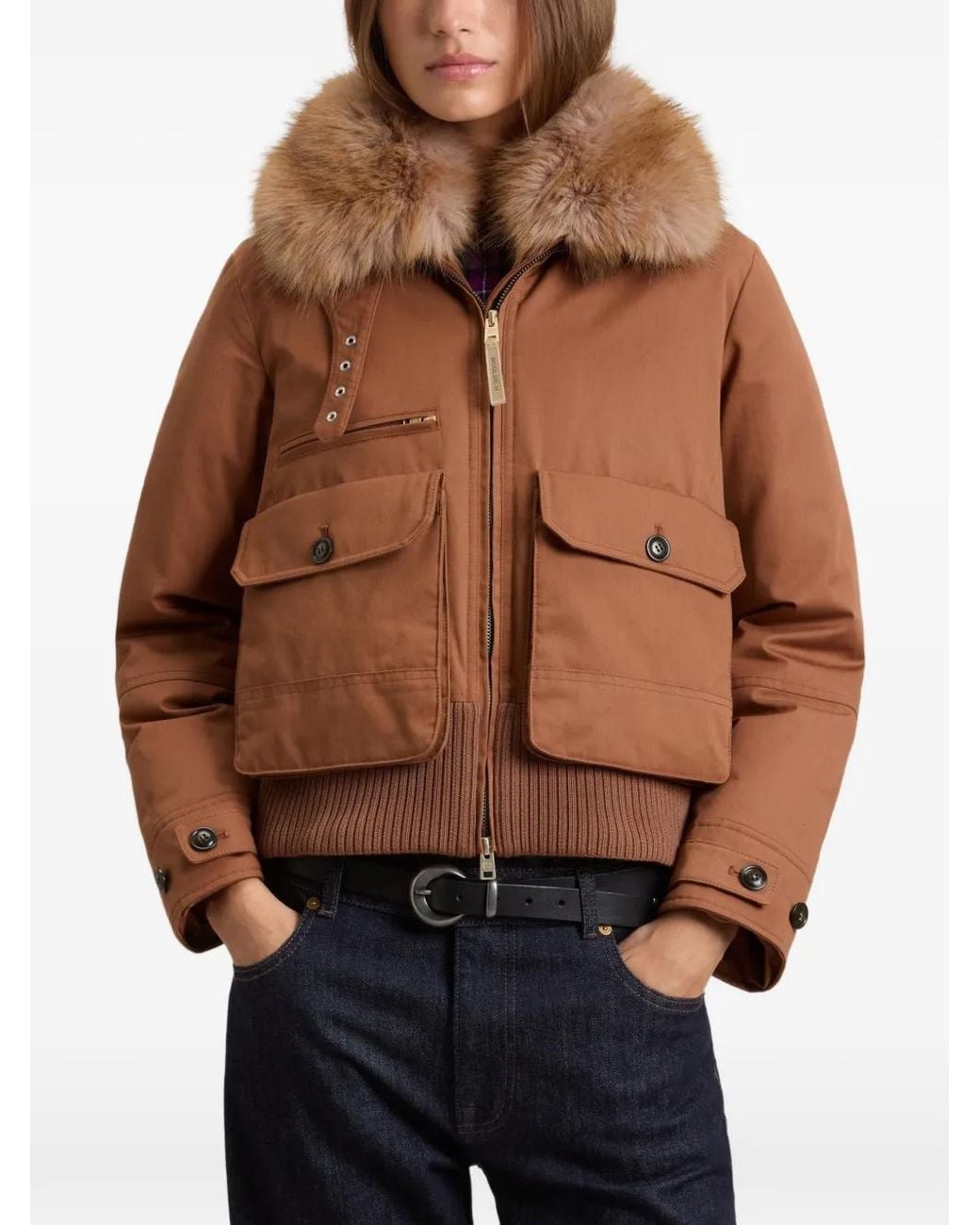 Woolrich Brown Faux-Fur Collar Bomber Jacket