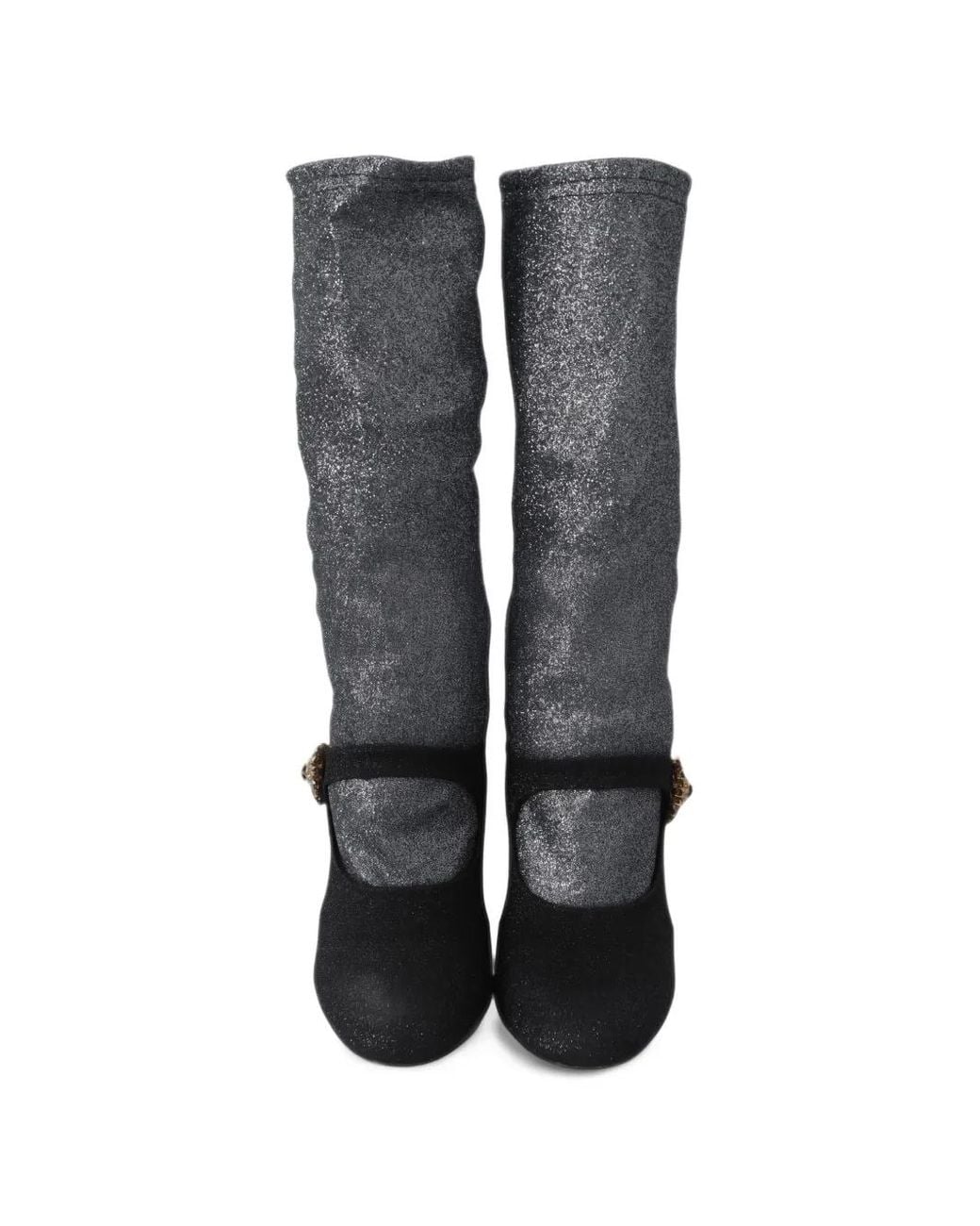 Dolce & Gabbana Black Glitter-Effect Crystal-Embellished Boots