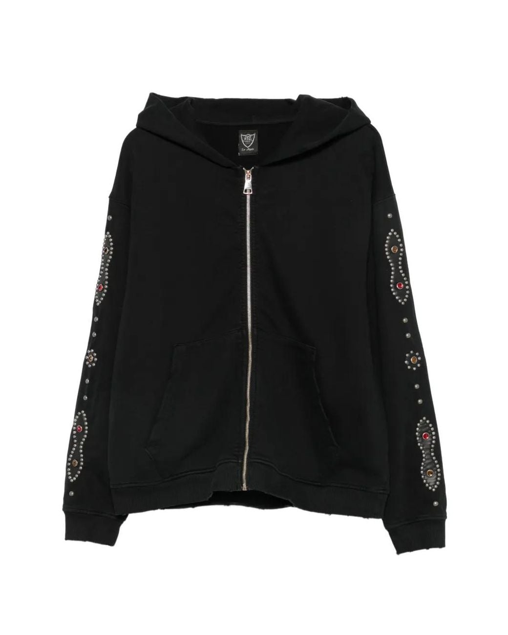 HTC Black Stud-Embellished Zip-Up Hoodie for men