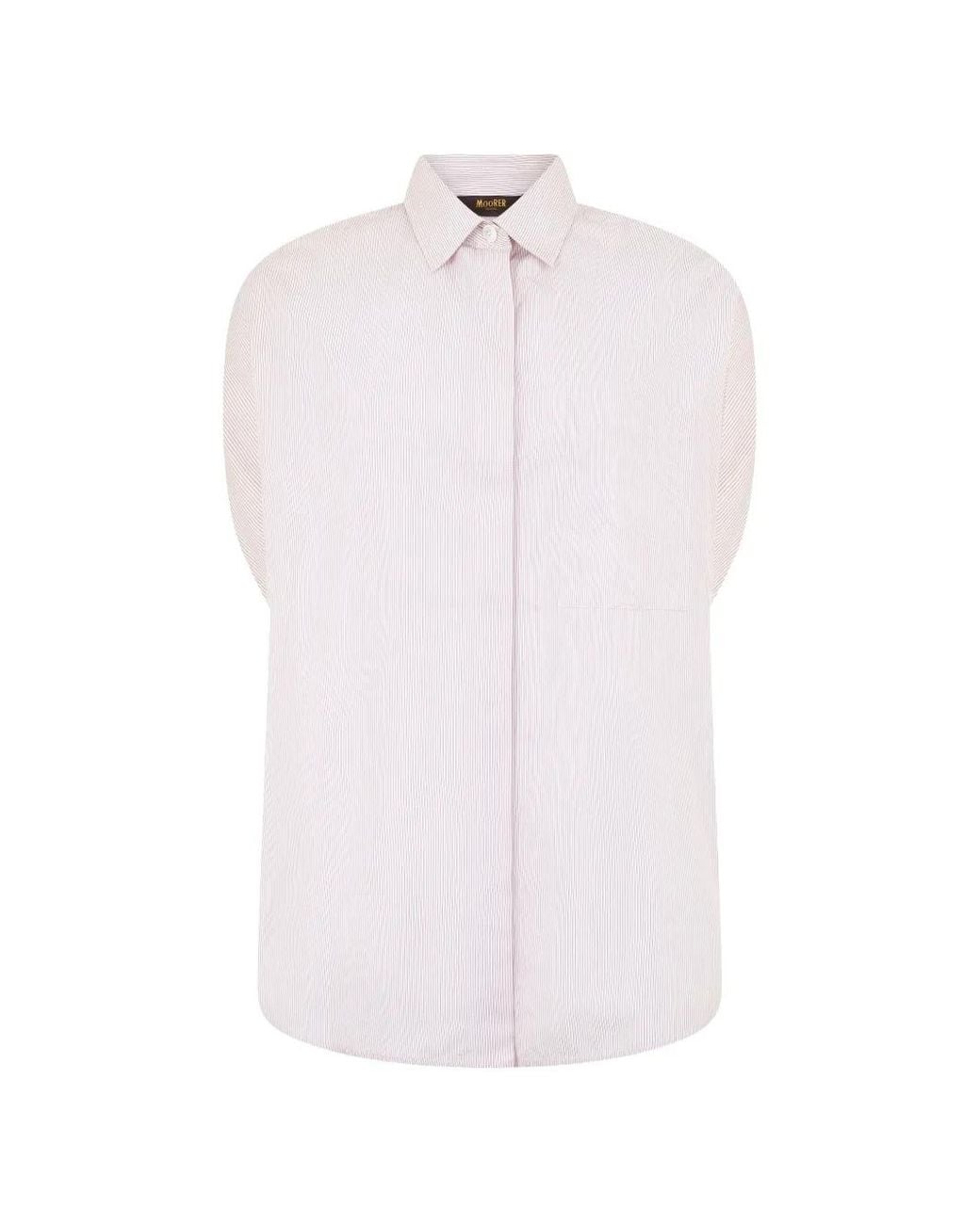 Moorer White Vertical-Stripe Short-Sleeve Shirt