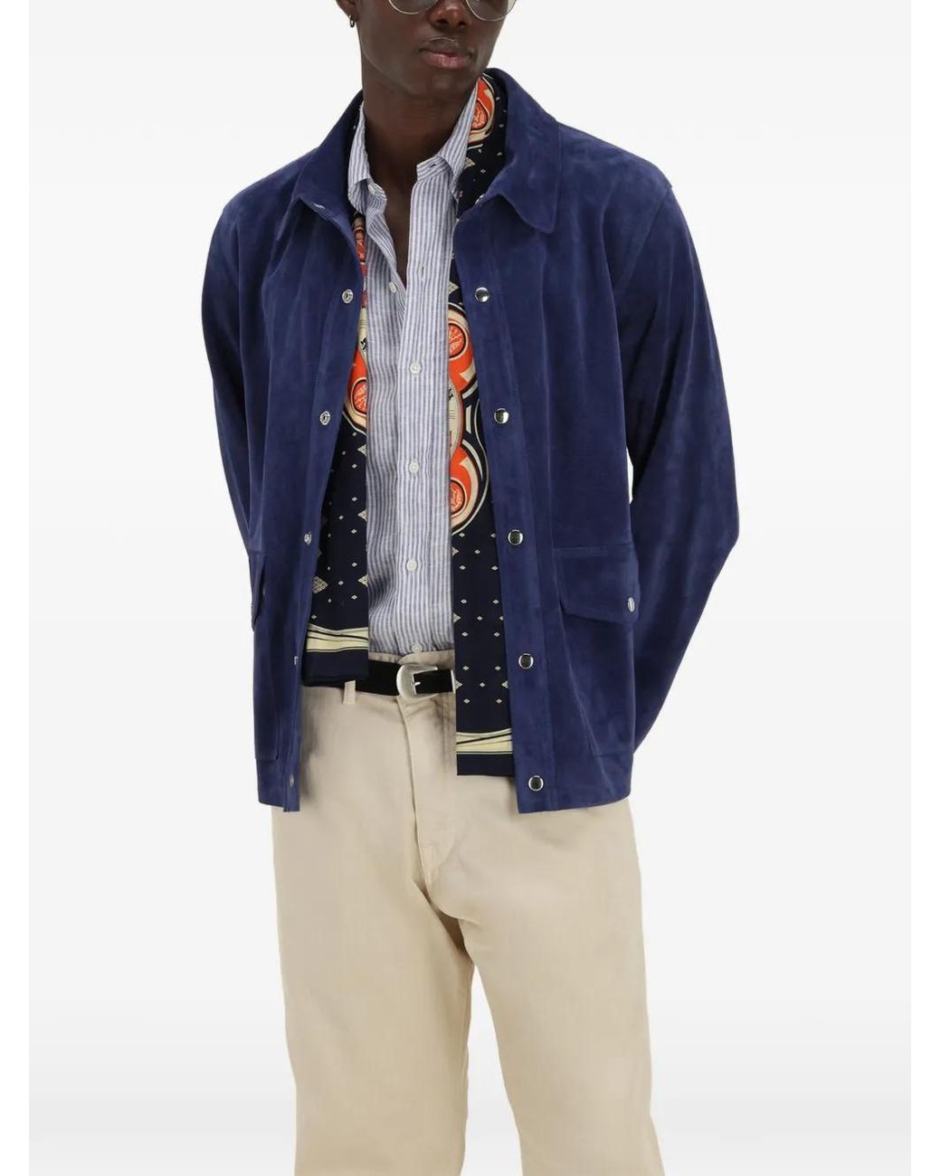 Fortela Blue Patch Pocket Leather Jacket for men