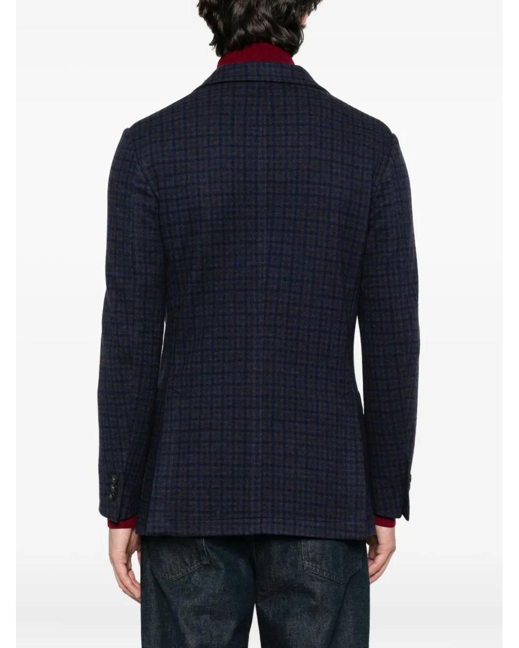 Canali Blue Checked Two-Button Blazer for men