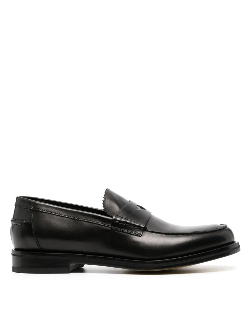Doucal's Black Slip-On Leather Penny Loafers for men