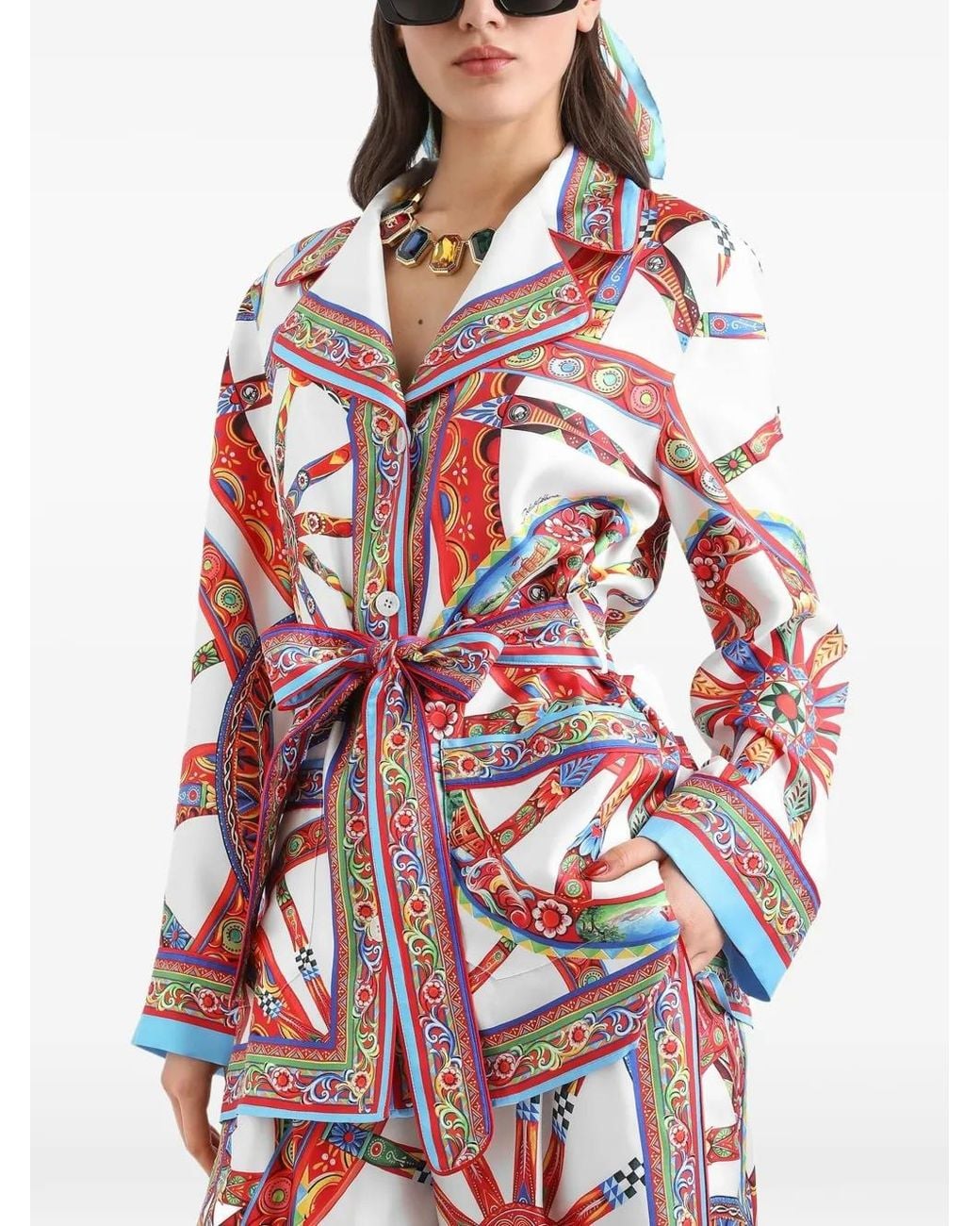 Chemise En Sergé De Soie À Imprimé Carretto Dolce & Gabbana en coloris Red