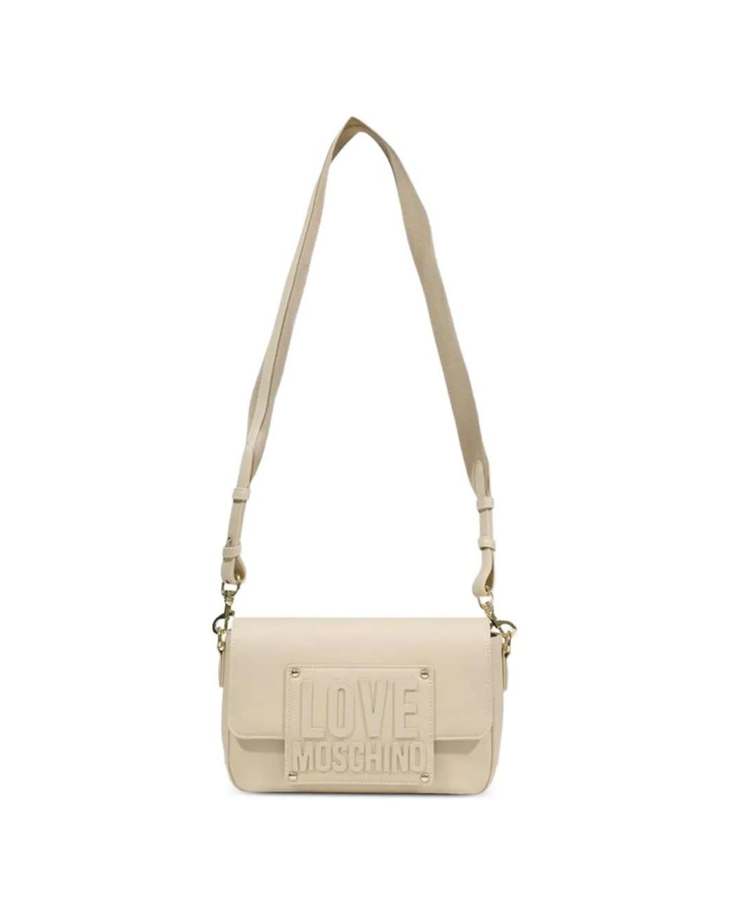 Love Moschino Natural Embossed Logo-Plaque Shoulder Bag