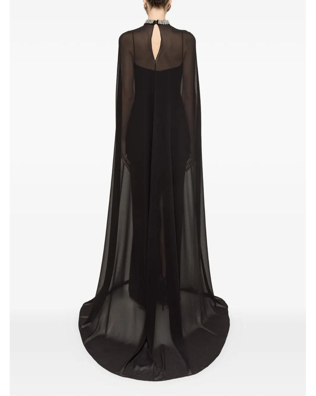 Nissa Black Detachable-Cape Maxi Dress