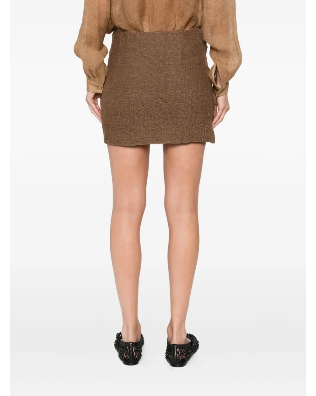 LeKasha Brown Pleated Linen Skirt