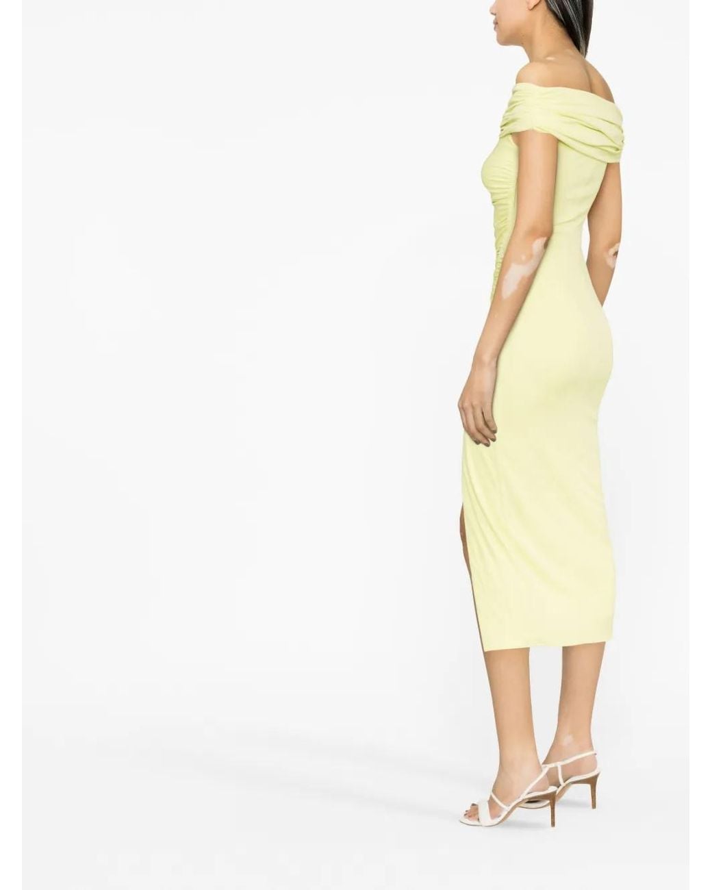 Self-Portrait Yellow Off-Shoulder Draped Midi Dress