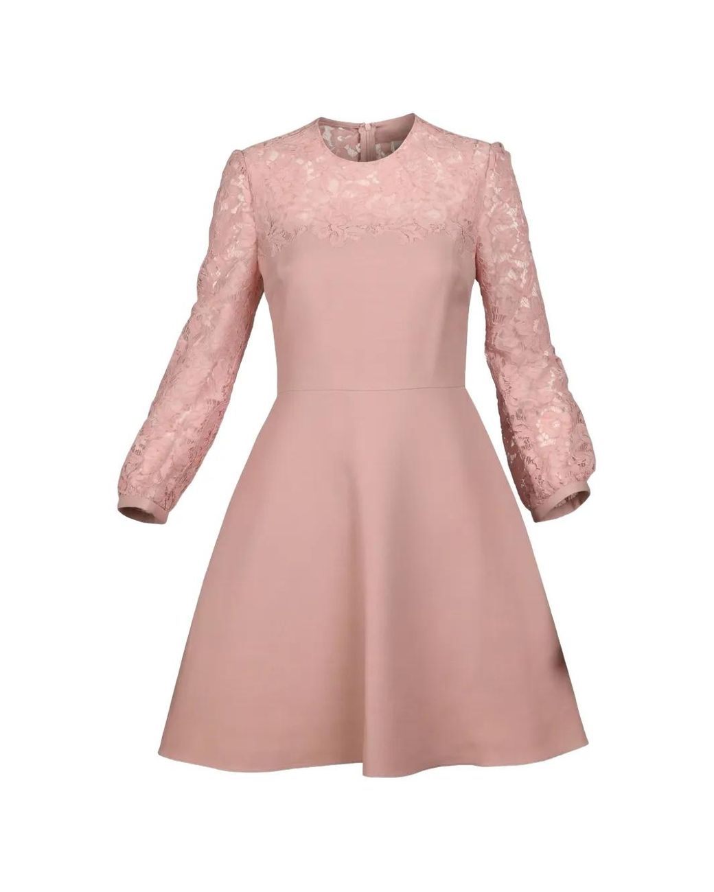 Valentino Garavani Pink Lace-Sleeve Mini Dress