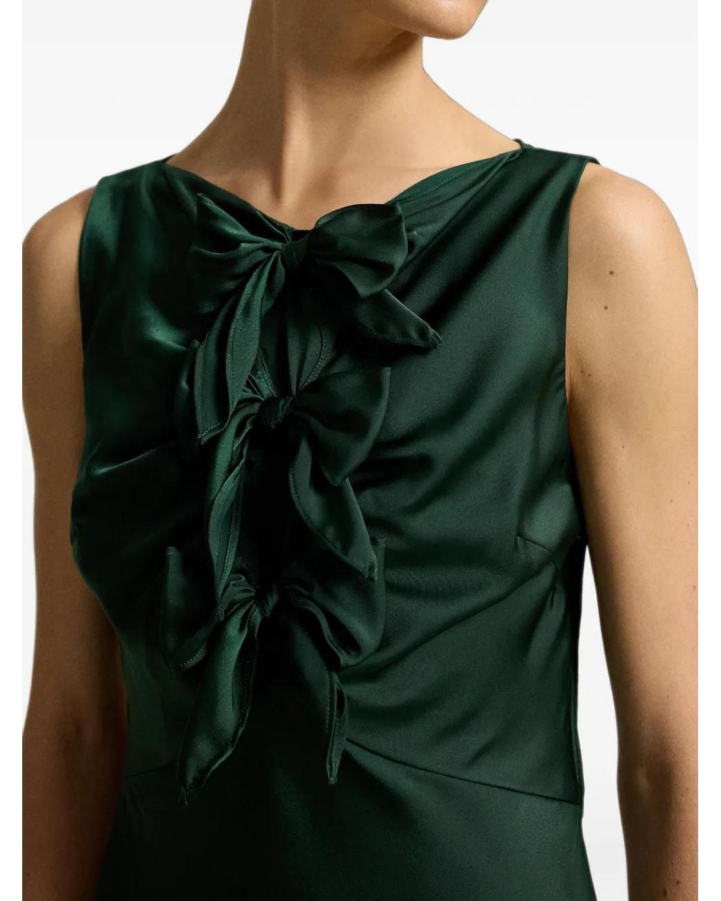 Polo Ralph Lauren Green Lucia Bow-Detail Sleeveless Midi Dress