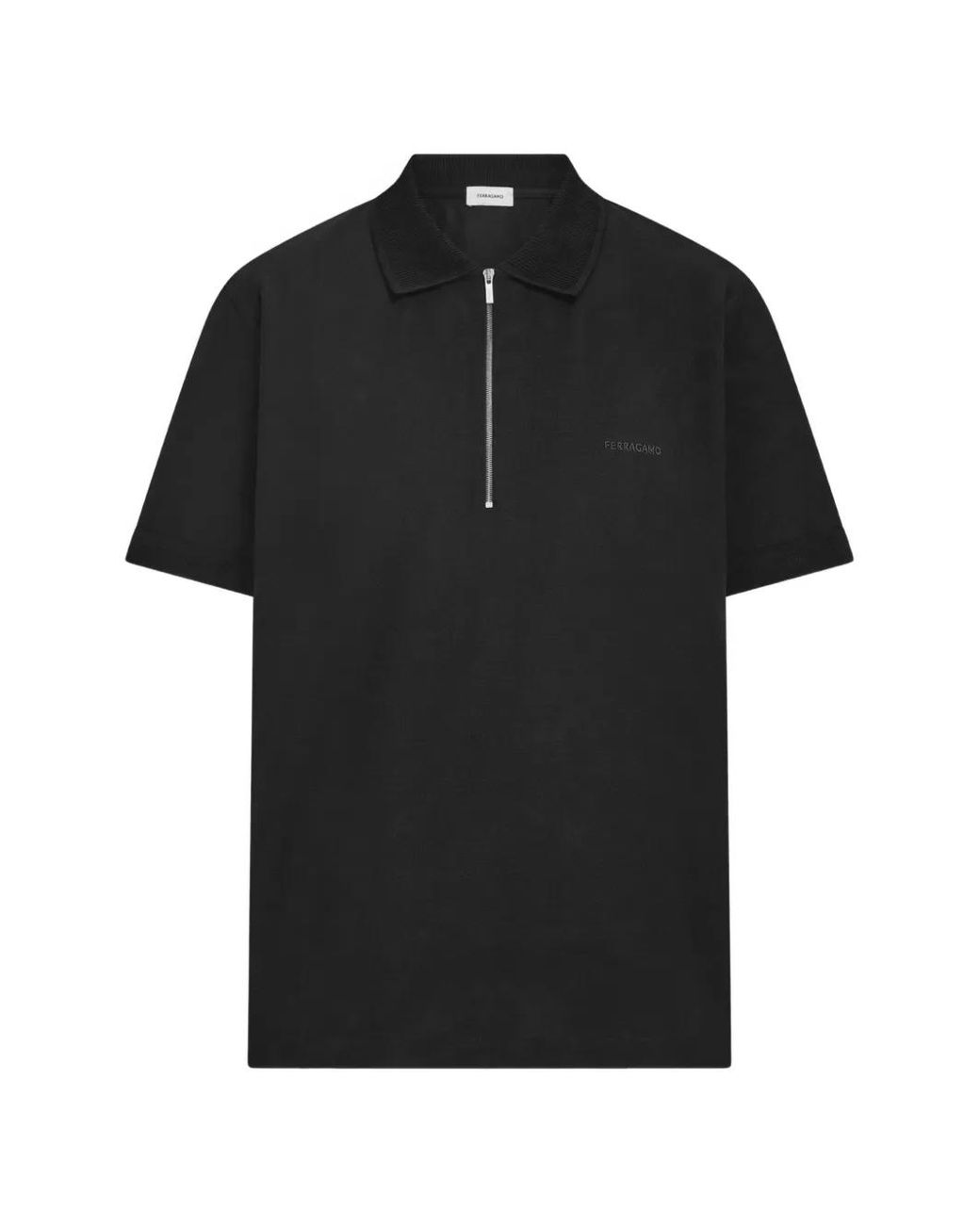 Ferragamo Black Polo With Zip Collar for men