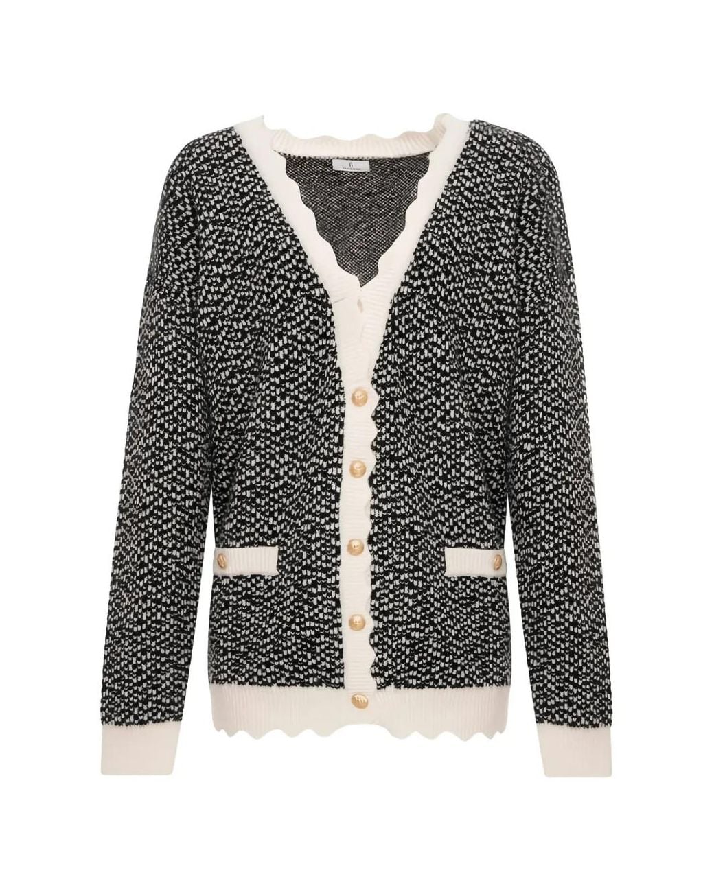 Fracomina Black Cardigan À Bords Festonnés