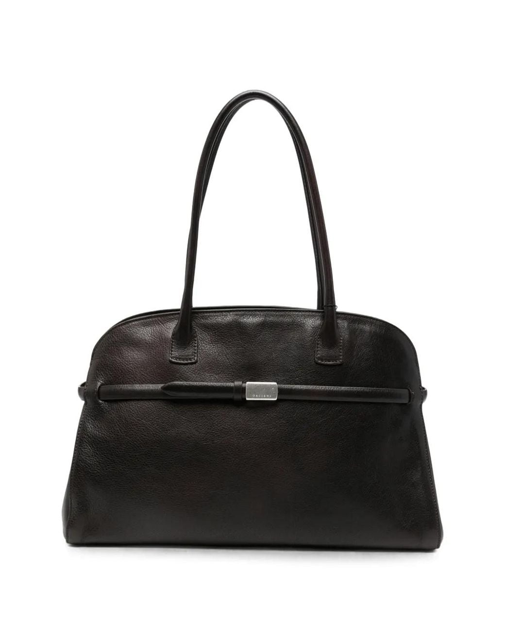 Orciani Black Large Aura Soft Logo-Plaque Leather Tote Bag