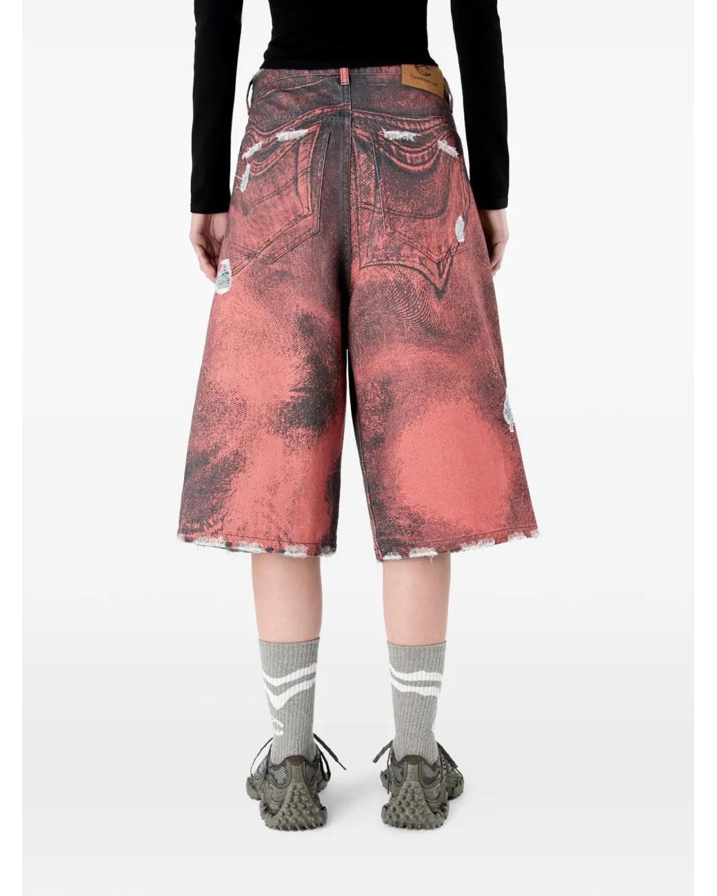 CAMPERLAB Red Distressed Denim Shorts
